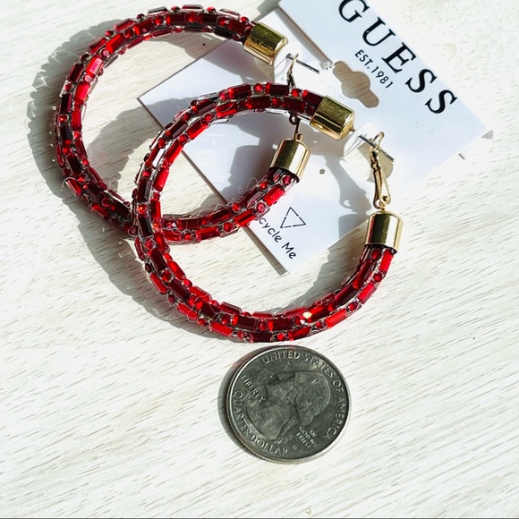 🌟🌟SOLD GUESS large hoop funky ENCRUSTED CRYSTAL BEADED earrings quirky RED a G - Picture 6 of 8